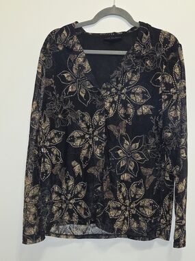Jane And Delancey Golden Butterfly Black Mesh Top XL